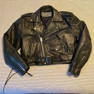 Black vintage leather motorcycle jacket
